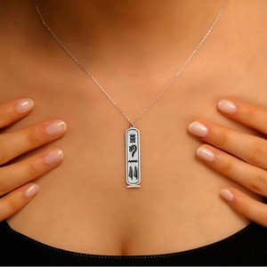 Collar con nombre jeroglífico egipcio, acero inoxidable 316l, Pvd, joyería chapada en oro de 18 quilates, collar con cartucho del alfabeto egipcio - Product Image 3