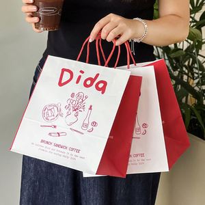 Sacs en papier kraft écologiques blancs et bruns avec logo personnalisé pour l'emballage à emporter des restaurants, pour le café, la restauration rapide, les sushis - Product Image 3