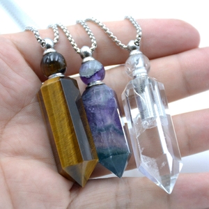 Véritable Quartz Fumé Point <span class=keywords><strong>Diffuseur</strong></span> Hexagone Bullet Prism Bijoux en Acier Inoxydable Pendentifs de Mode Charms <span class=keywords><strong>Pendentif</strong></span> Bouteille de Parfum - Product Image 3