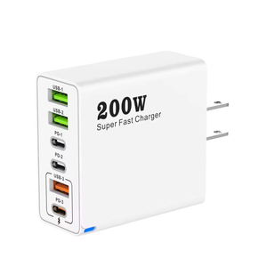 <span class=keywords><strong>Cargador</strong></span> USB-C de <span class=keywords><strong>200W</strong></span> y 6 Puertos, Carga Súper Rápida, 3 USB-C y 3 Tipo-C, <span class=keywords><strong>Cargador</strong></span> de Teléfono Móvil para iPhone 16, Samsung, <span class=keywords><strong>Xiaomi</strong></span>, iPad - Product Image 1