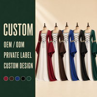 Großhandel Mittelalterliches Fantasy-Kleid für Damen, Langärmliges Bodenlanges Rollenspiel-Kleid in Weinrot, Braun, Blau, Schwarz und Grün