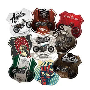 Decoración de pared de Metal, forma de escudo Vintage, letrero de Metal, decoración de garaje de motocicleta, letrero de placa de hojalata