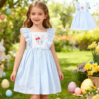 Vêtements pour filles Vente en gros Lapin de Pâques Applique avec grande fleur Robe à volants pour enfants Nouveau style de robes pour enfants pour filles