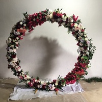 MSFAME Décoration de toile de fond de mariage personnalisée, grande composition florale artificielle ronde rouge de 2 m