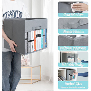 Chất lượng xách tay không dệt có thể gập lại hộp lưu trữ với PVC quan điểm cửa sổ thẻ khe cắm đồ lặt vặt hộp lưu trữ - Product Image 6