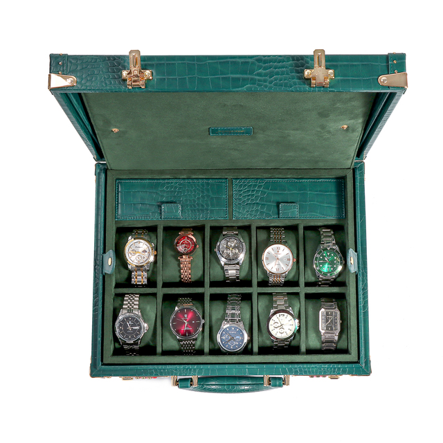 Wholesale Portable Leather Watch Organizer 10 Slots Bulk Storage Case for Watches Bangle Bracelets Jewelry-Black Case