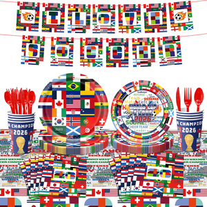Vaisselle à thème drapeau Coupe du Monde 2026 : Assiettes décoratives en papier, gobelets en papier, serviettes en papier, bannières, drapeaux, fournitures de fête - Product Image 2