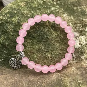 Liefde Natuursteen Kleurrijke Jade 8Mm Armband Met Zilveren Legering Liefde Hart Bedelarmband Voor Geschenken Met Goede Kwaliteit