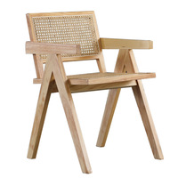Chaise de salle à manger pliante en osier de style nordique vintage - Structure en bois massif pour balcon, maison d'hôtes, mobilier de maison