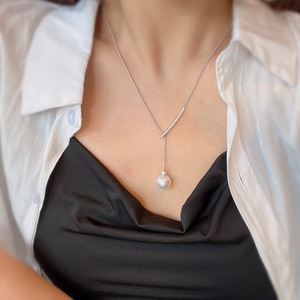 Collar de Plata de Ley S925, Elegante y Ligero, con Diamantes en Forma de Abanico, Colgante de Perlas de Alta Gama para la Clavícula - Product Image 5