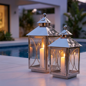 Faroles de Vela Hechos a Mano de Acero Inoxidable con Forma de Cabaña para Decoración del Hogar y Patio - Product Image 6