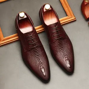 Atacado apontou couro sapatos masculinos crocodilo moda lazer negócios sapatos