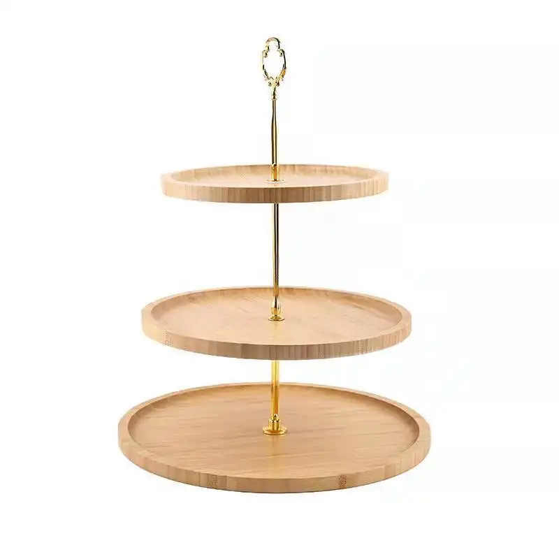 Eco-Friendly Natura Fancy Wedding Afternoon Round 3 Tier Bamboo Cake Stand