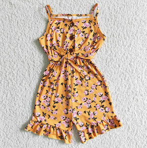 Mono de verano de una pieza con estampado de flores y cinturón para niñas pequeñas, mono informal ecológico de manga corta - Product Image 4