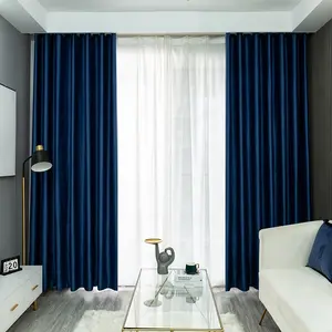 Ultra long blackout curtain blue gray custom solid insulation corrugated design luxury hotel curtain factory wholesale