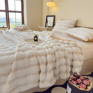 Ensembles de couettes d'hiver en fourrure de <span class=keywords><strong>lapin</strong></span> rayée de couleur unie de luxe en gros - Product Image 2