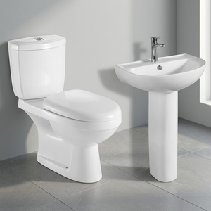 Ensemble combiné de salle de bains sanitaire en céramique avec pied de lavabo et placard à eau monobloc de qualité pour l'exportation Design de couleur blanche - Product Image 6