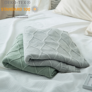 Ags Oeko-tex Soft Knit Chunky 100% cotone Crochet Throw Cable Picnic lavorato a maglia Baby Adult Green <span class=keywords><strong>coperta</strong></span> con decorazione domestica - Product Image 4