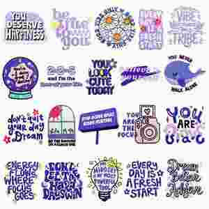 Patch brodé thermocollant écologique, vert frais, bleu, rose, violet clair, avec des phrases et mots inspirants en anglais sur l'énergie positive - Product Image 5