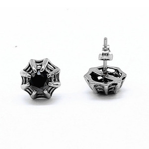 yunnique Spiderweb Pattern Titanium Steel <b>Stud</b> <b>Earrings</b> <b>Black</b> And White Geometric Design For Men And Women Jewelry - Product Image 1
