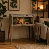 Vivarium numérique intelligent en bois de style cave à vin avec contrôle de la température et de l'humidité, grand terrarium en verre pour dragon barbu
