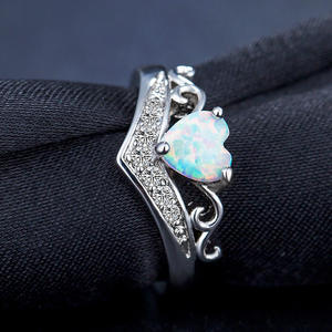 Heart-shaped <b>Opal</b> <b>Ring</b> Women's Fashion Jewelry Prong Setting Gift <b>Silver</b> Tone Crystal Inlay CY107 - Product Image 3