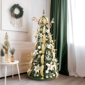 Árbol <span class=keywords><strong>de</strong></span> <span class=keywords><strong>Navidad</strong></span> <span class=keywords><strong>de</strong></span> PVC Pre-ensamblado <span class=keywords><strong>de</strong></span> 6 Pies con Luces, Decorado con Adornos Dorados, <span class=keywords><strong>Cintas</strong></span> y 150 Luces LED Blanco Cálido - Product Image 1