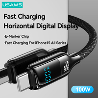 Kabel Data Pengisian Daya Super Cepat USAMS SJ742 Tipe-C ke Tipe-C PD 100W dengan Layar Digital, Bahan Zinc Alloy untuk Ponsel, untuk iPhone 15