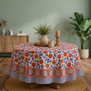 Nappe ronde en coton à motifs floraux vintage, faite à la main, pour dîner, fête ou mariage - Product Image 3