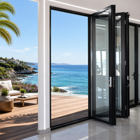 Porte pliante/bi-pliante en aluminium avec double vitrage trempé, profil anodisé, luxe, pour suite d'hôtel, anti-UV, conforme CE, anti-effraction, haut de gamme