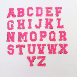 Keymay DIY personalizado oro brillo palo en autoadhesivo Varsity letra inicial parche Chenille letra parche alfabeto parche - Product Image 5