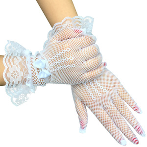 Gants de conduite d'été en dentelle noire et blanche pour femmes, gants en maille filet pour filles, gants de mariée à doigts complets - Product Image 2