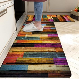 Ensemble de tapis de cuisine en velours cristal, rectangulaire, patchwork, antidérapant, en fibre de polyester, lavable en machine, fin, 0,2 à 0,4 pouces - Product Image 3