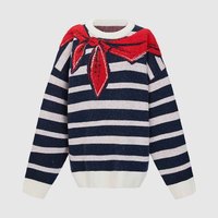 Usine Nouveau Design Preppy Look Contraste Couleur Arc Rayures Imprimé À Manches Longues Surdimensionné Pull Chandails En Tricot