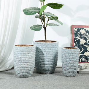 Vaso per Fiori Decorativo Rotondo con Texture Lineare per <span class=keywords><strong>Casa</strong></span> e Giardino, Fioriera per Orchidee da Interno ed Esterno, Vasi Moderni - Product Image 1