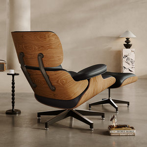 Sillón Moderno de Cuero Genuino con Reposapiés Giratorio y Reclinable, Estructura Metálica para Sala de Estar, Oficina u Hotel - Product Image 4