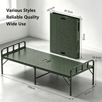 Lit de camping simple portable en acier vert, pliable, gain de place, lit d'appoint, pour sieste au bureau, secours d'urgence
