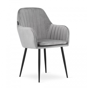 Silla de comedor de tela de terciopelo acolchado gris claro de lujo con reposabrazos - Product Image 1