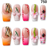 Uñas Postizas 3D Hechas a Mano, Estilo Francés, 10 Piezas, para Dedos, Modelo 221-225