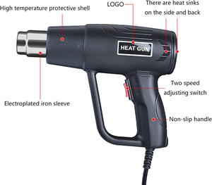 Pistolet à air chaud électrique industriel professionnel avec 9 buses pour usage bricolage - Product Image 2