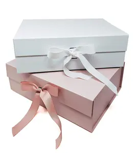 Folding Paper Box HENGXING Custom White /pink Folding Paper Luxury Box With Ribbon Packaging Box Custom Logo