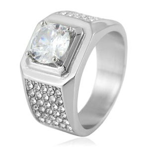 yunnique Geometric Red Gemstone <b>Titanium</b> Steel <b>Ring</b> Prong Setting Unisex Wedding <b>Ring</b> Gift - Product Image 4