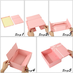 Boîte cadeau pliante rose de luxe Minghong, faible MOQ, 100 en stock, emballage papier avec couvercle, économisez sur les frais d'expédition - Product Image 5