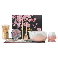 Bol à matcha en céramique japonaise émaillée cristalline avec bec verseur, ensemble de matcha, fouet à thé vertical, cuillère à thé effet four.