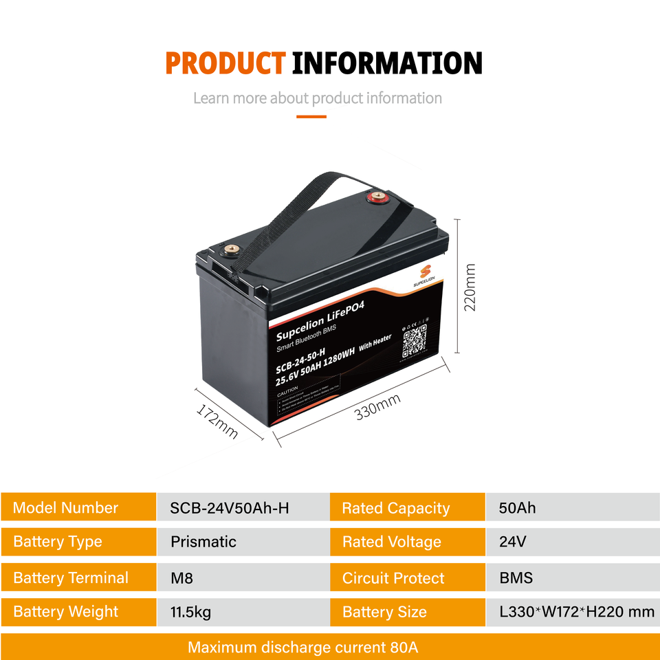 24V 50Ah Heated LiFePO4 Battery Pack Smart BMS for Cold Weather for RV ...