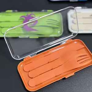 Portable Knife Fork Spoon Set Plastic Reusable Camping Utensil Three Piece Outdoor Cutlery With Lid Rectangular Shape - Product Image 3