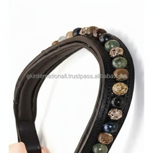 Banda Frontal para Caballo de Cuero Acolchado Negro con Diseño de Cuentas Multicolores Incrustadas, Cristales y Pedrería, Elegante Banda Frontal para Brida - Product Image 1