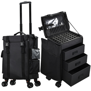 Maleta Profissional de Maquiagem com Rodinhas Preta Organizadora <span class=keywords><strong>2</strong></span> em 1 com Case Superior Removível em Nylon - Product Image 5