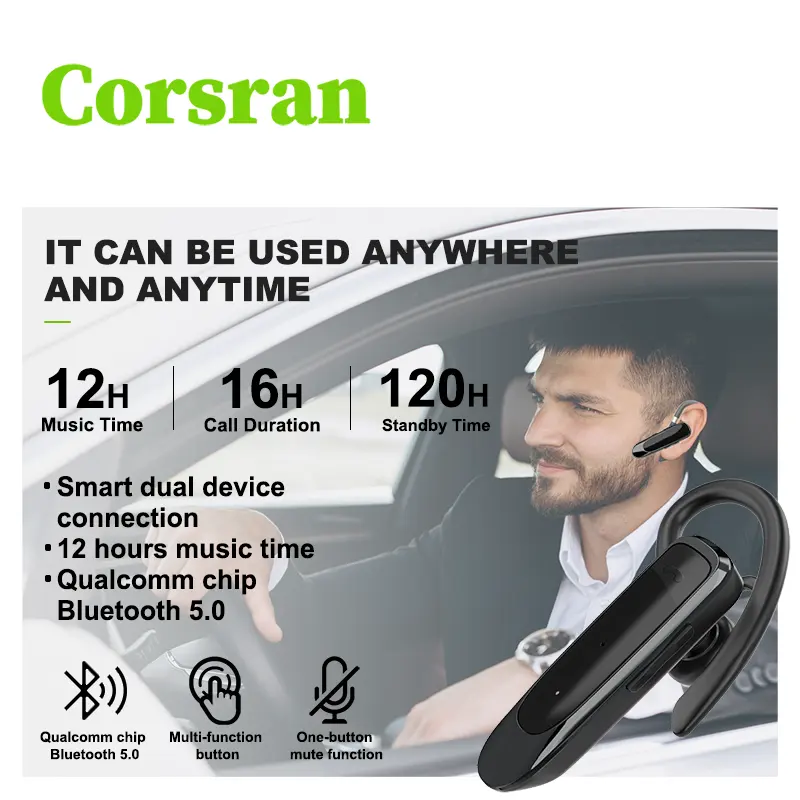 Corsran Handsfree Wireless Business Office Earphones Bluetooth Headphones Noise Cancelling Headset With Mic