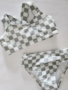 Nouvel arrivage de maillots de bain pour bébés filles Body personnalisé à carreaux Tan Bikini basique pour fille